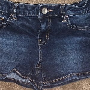 This are denim blue jean shorts.